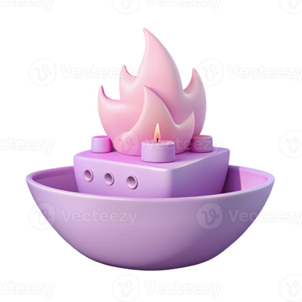3D Render of a Pink Boat with a Flame and Candles png