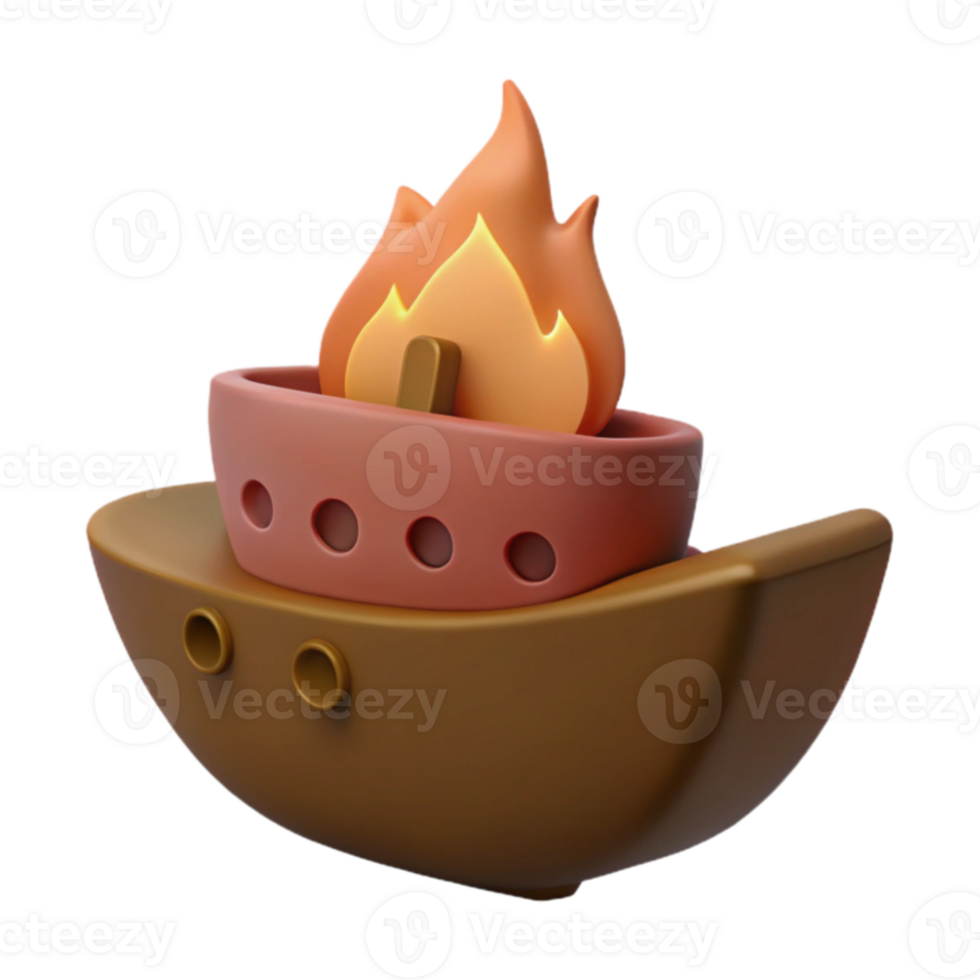 3D Render of a Boat with a Flame on Top png