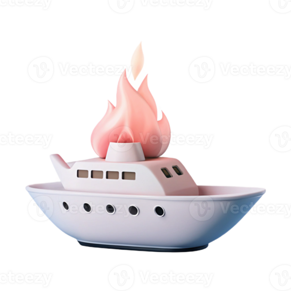 Cartoon Yacht with Pink Flames png
