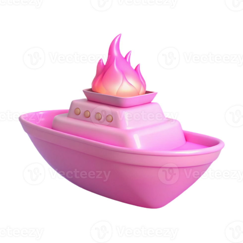 Pink Boat with Flames Atop png