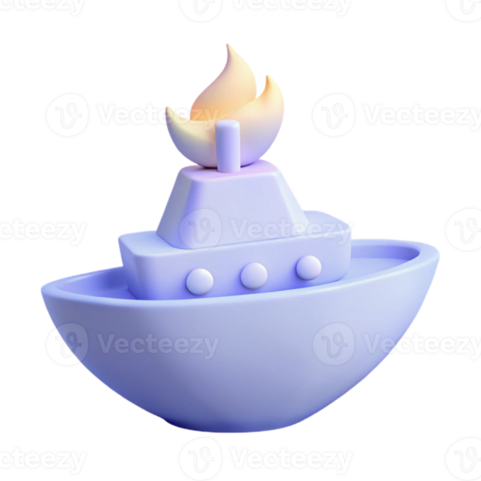 Purple 3D Cartoon Boat with a Yellow Flame png