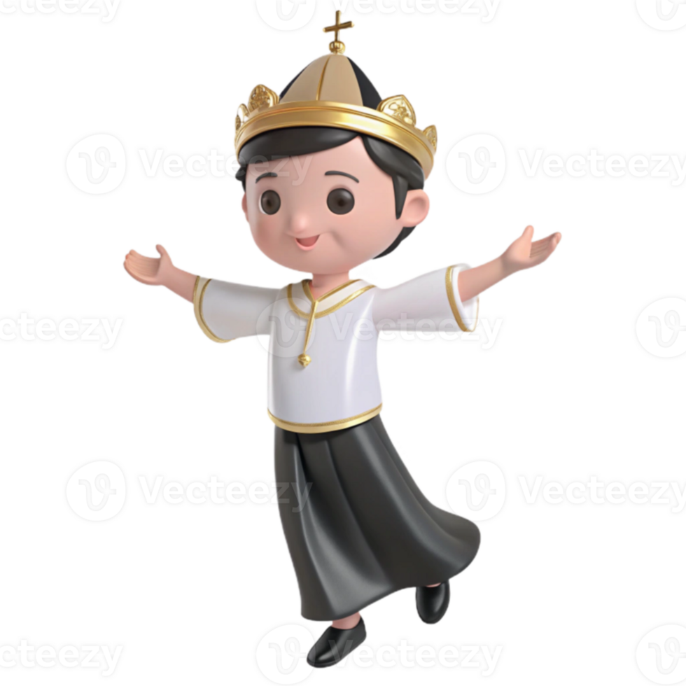 3D Render of a Boy Wearing a Crown and Robe png