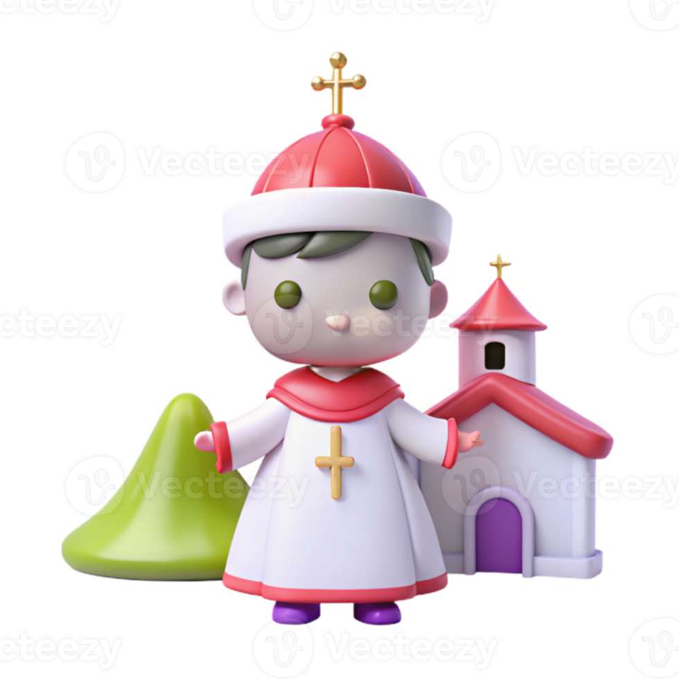 3D Cartoon Character of a Priest Standing in Front of a Church png