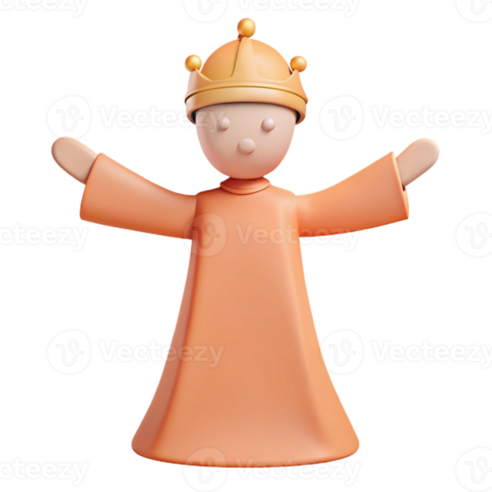 3D Cartoon Render of a King in a Robe with Arms Outstretched png