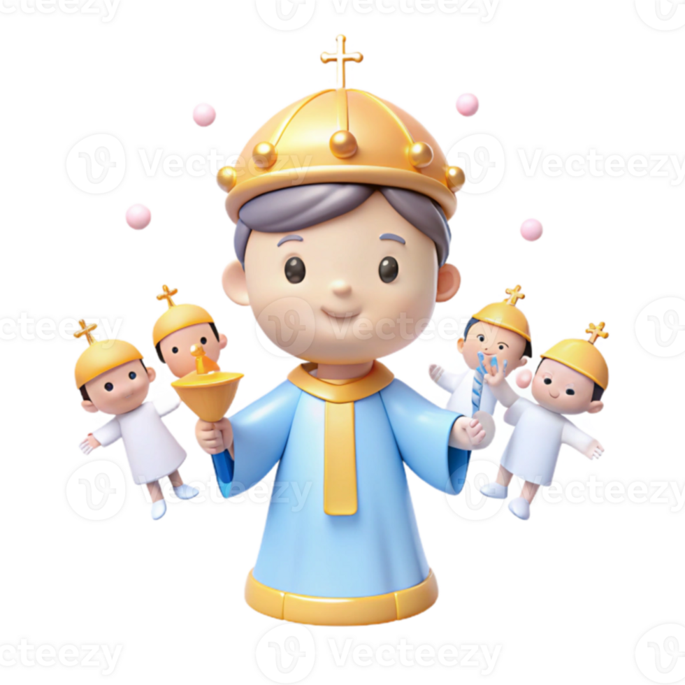 Cute 3D Cartoon Illustration of a Religious Figure with Angels png