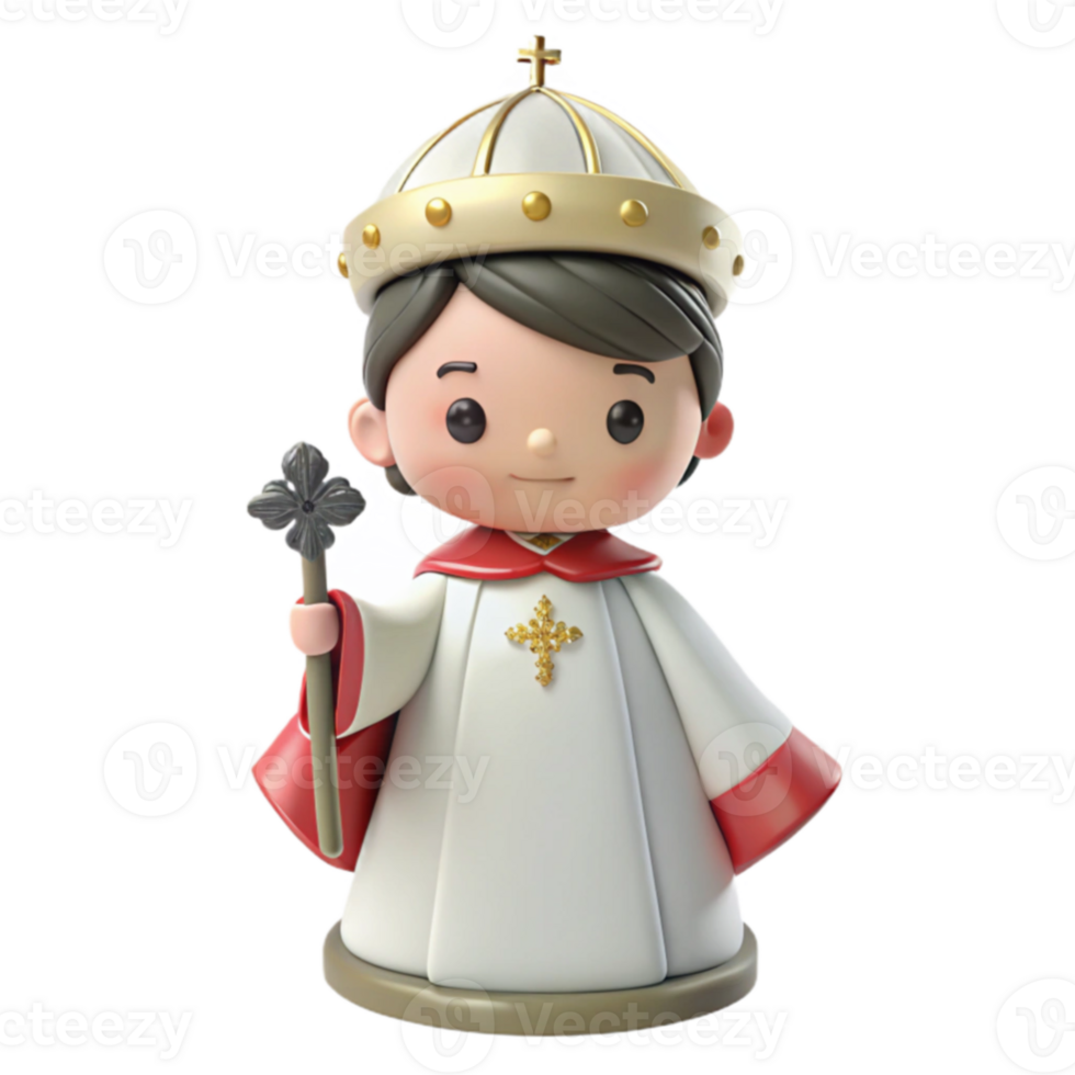 Cute 3D Cartoon Religious Figure Holding a Cross png