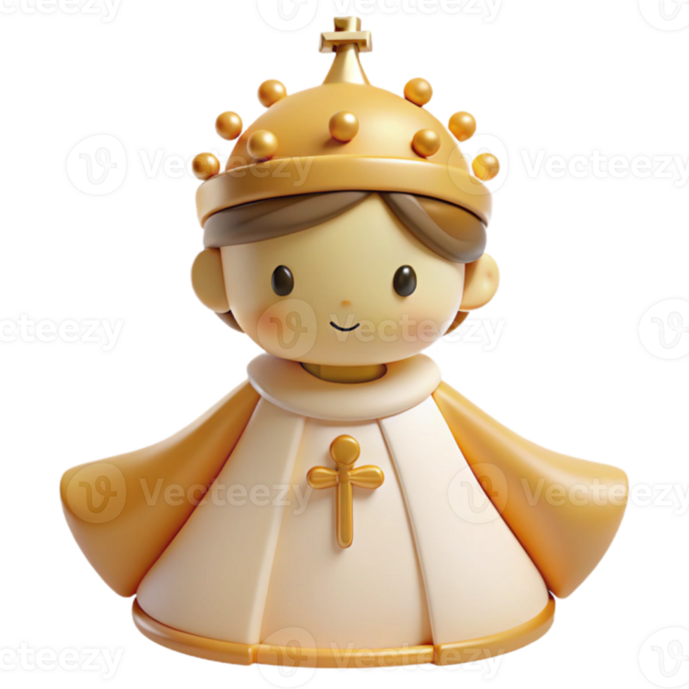 Cute 3D Cartoon Character of a Young Boy in a Golden Crown and Religious Robes png