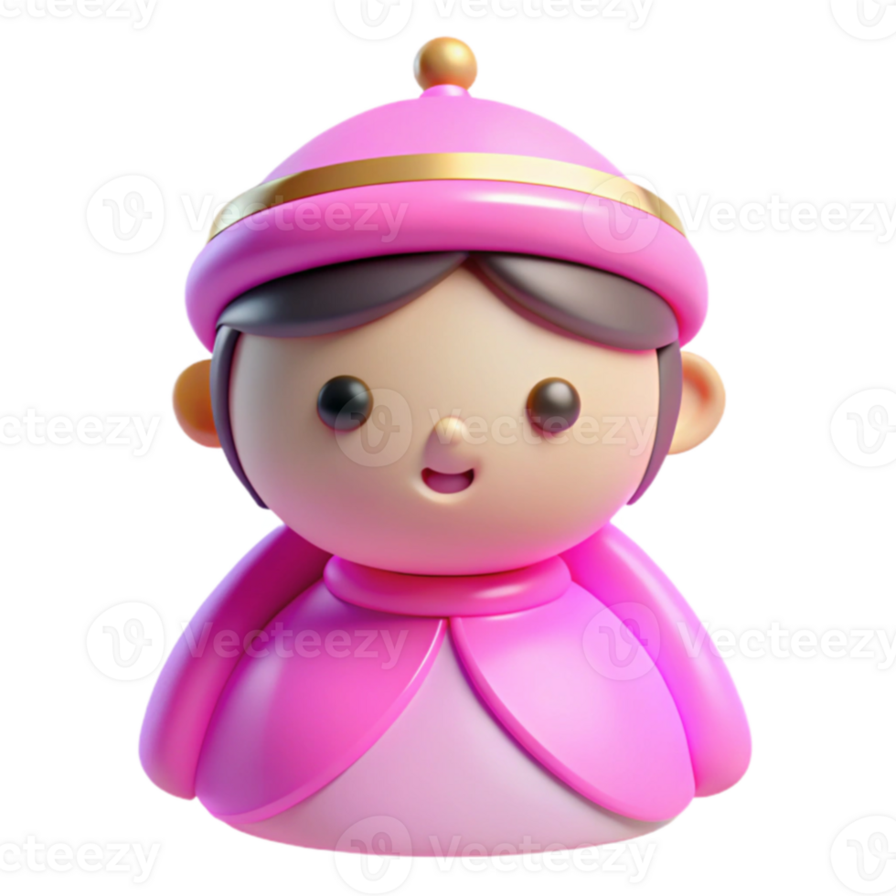 3D Cartoon Character with Pink Robe and Hat png