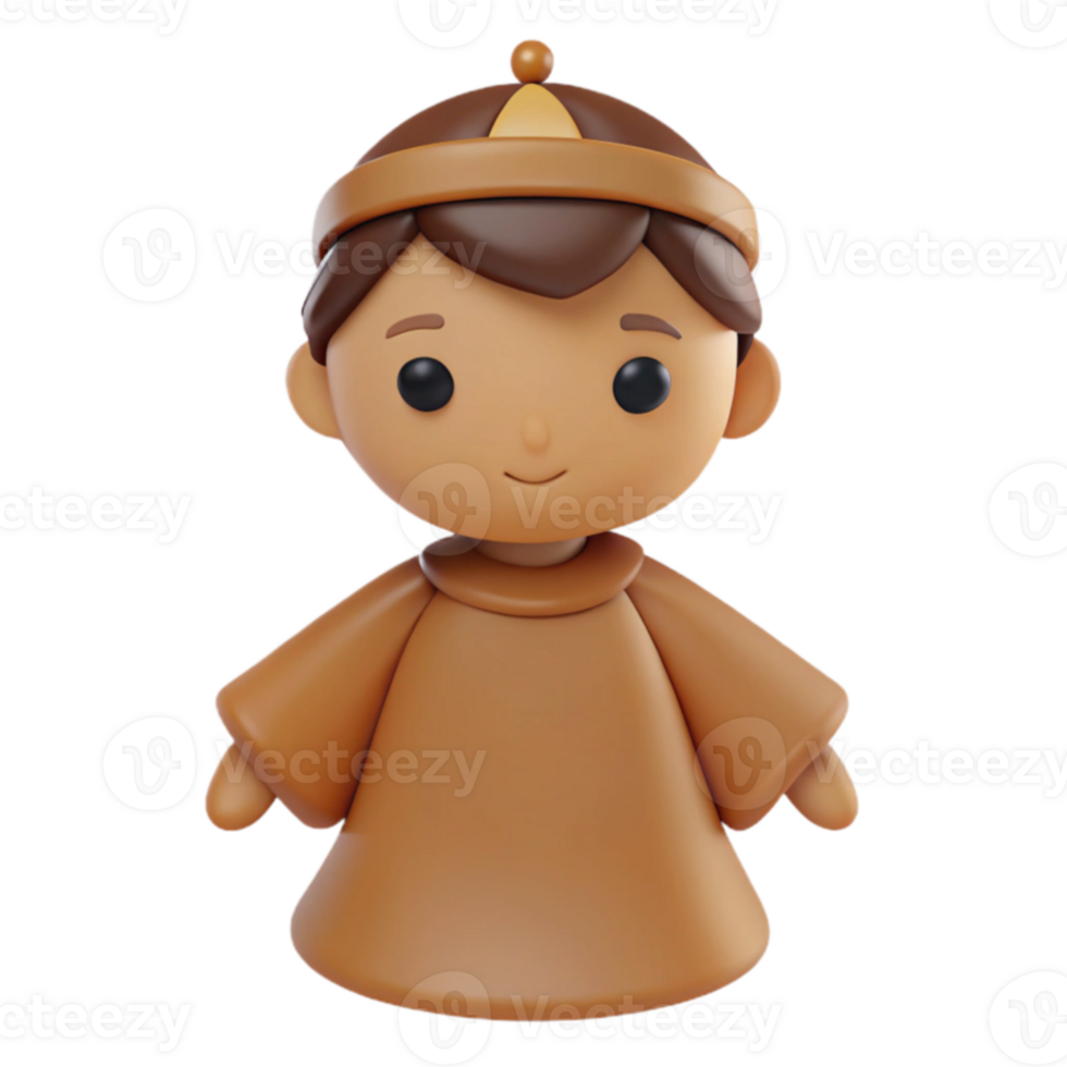 Cute 3D Character Wearing a Brown Robe and a Crown png