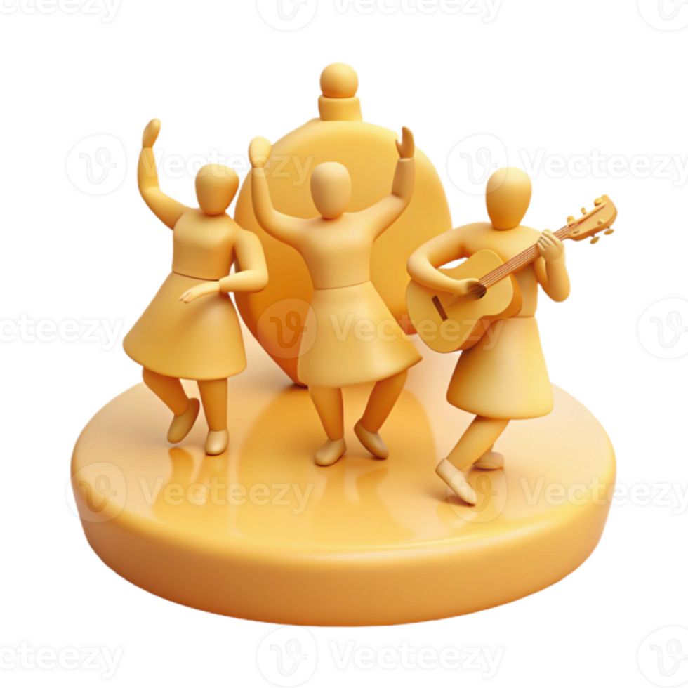 3D Render of Happy Characters with Guitar on Stage png