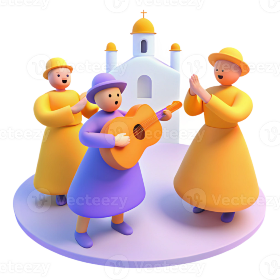 3D Illustration of People Singing and Playing Guitar in Front of a Building png