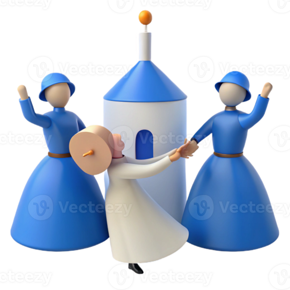 3D Illustration of People Dancing Around a Structure png