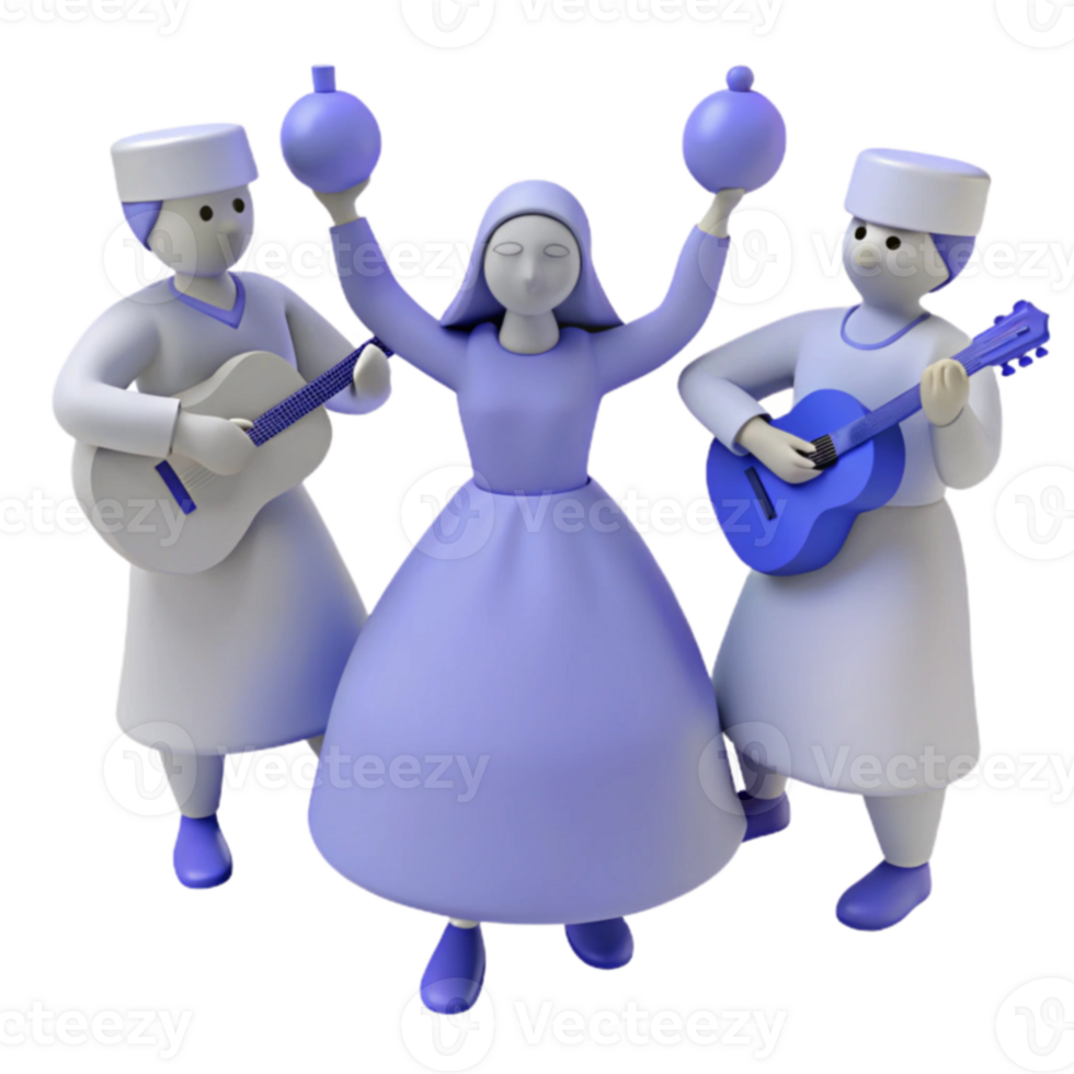 3D Illustration of Three Characters Performing a Festive Celebration png