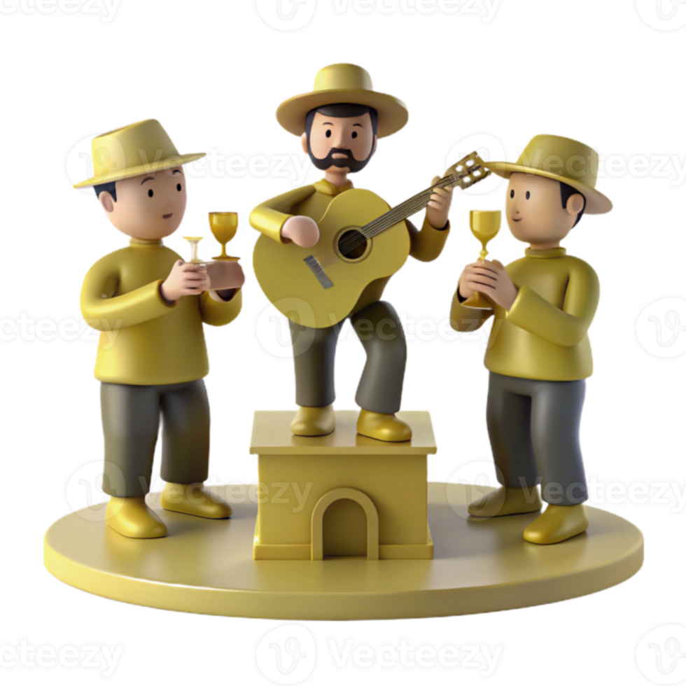 3D Cartoon Characters Playing Music and Celebrating png