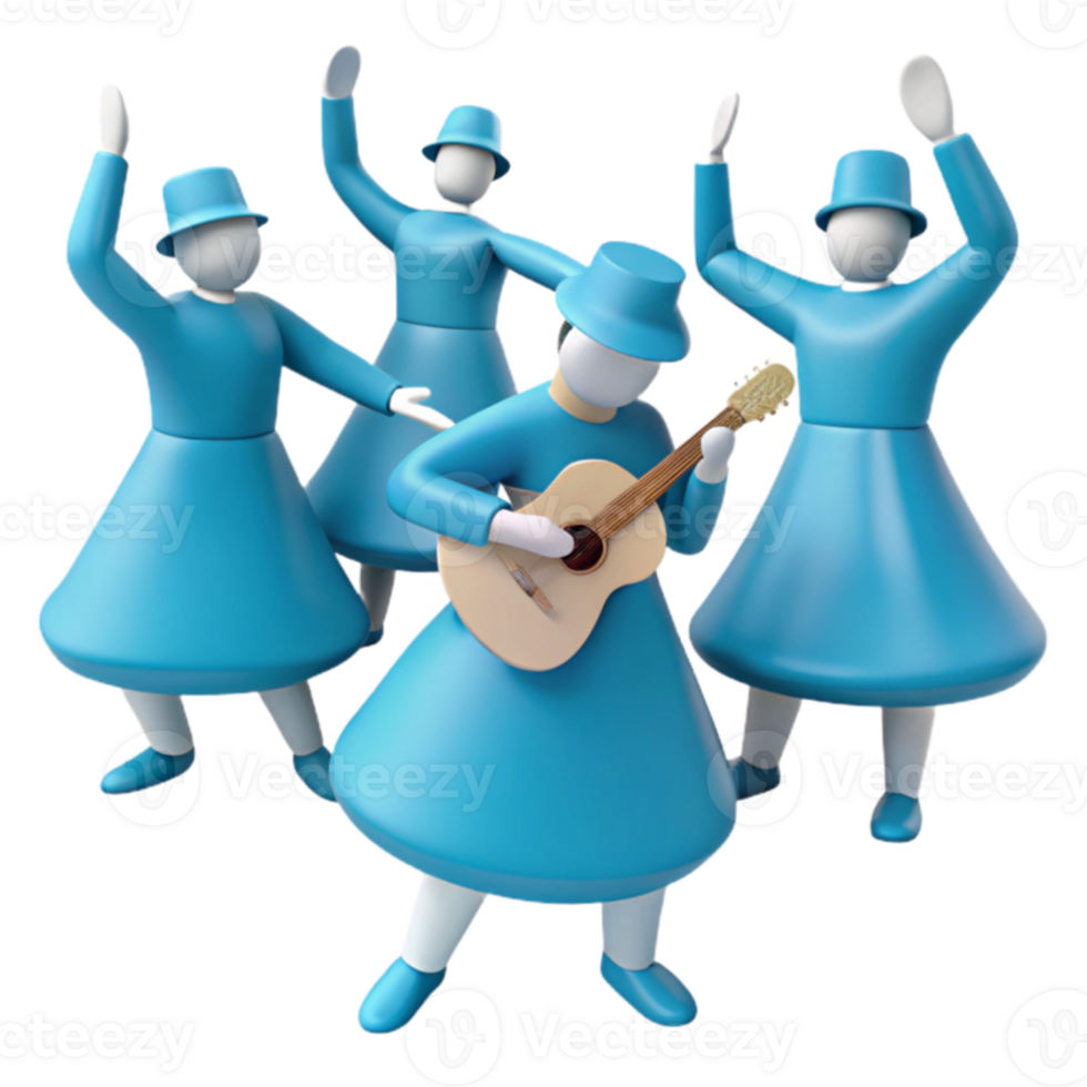 Blue Characters Dancing and Playing Guitar png