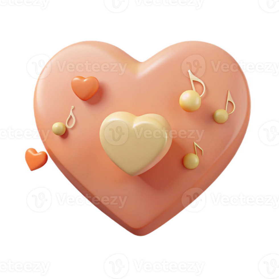 3D Render of a Heart with Music Notes and Small Hearts png