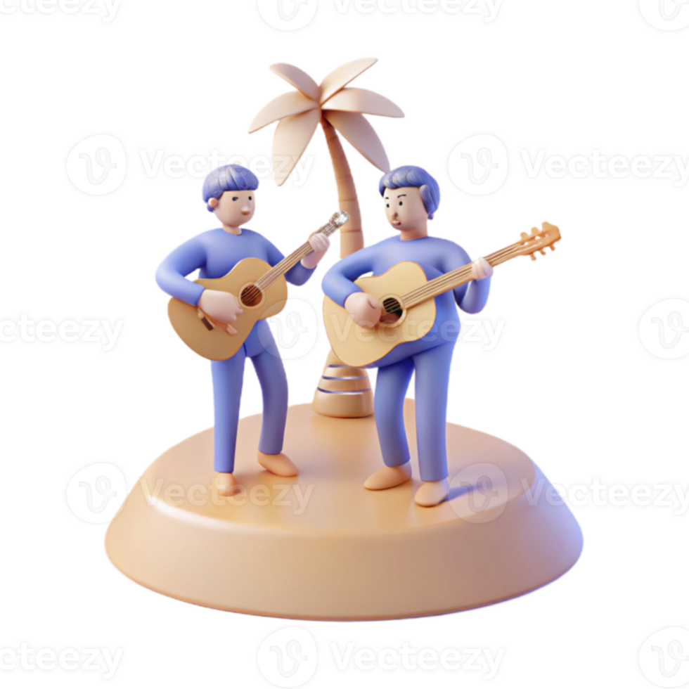Two Cartoon Characters Play Guitars Under a Palm Tree png