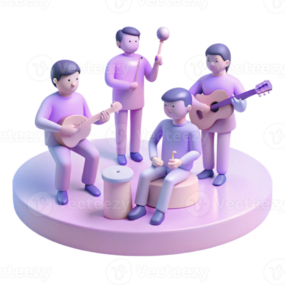 Cute 3D Characters Playing Instruments Together png