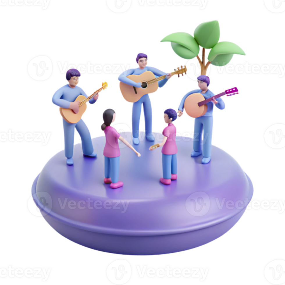 3D Illustration of People Playing Music Together png