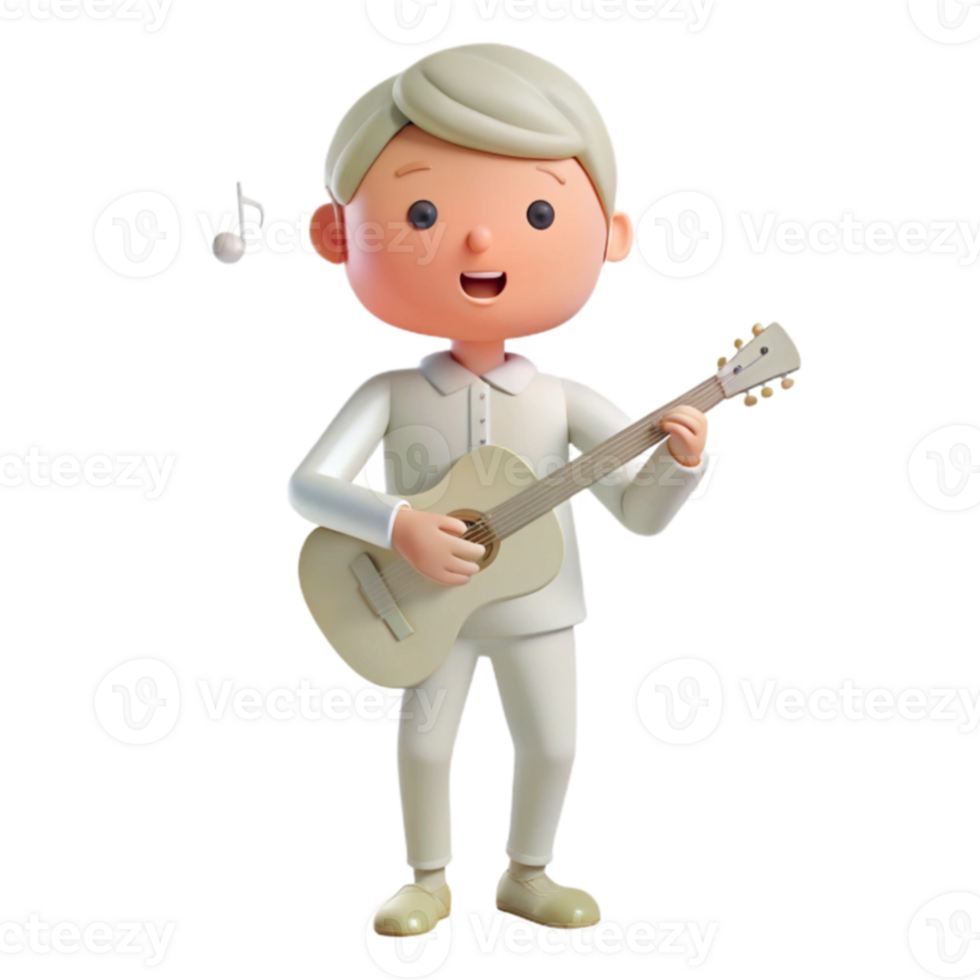 3D Cartoon Character Playing Guitar png