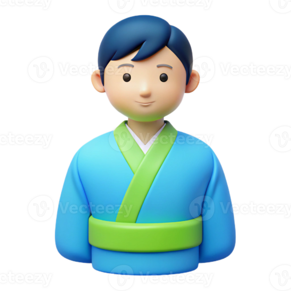 3D Cartoon Illustration of a Man Wearing Traditional Japanese Clothing png