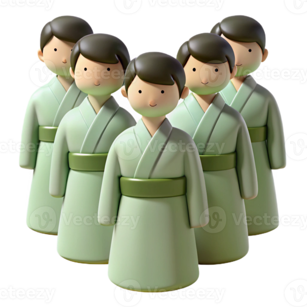 Five Cartoon Characters Dressed in Green Robes png