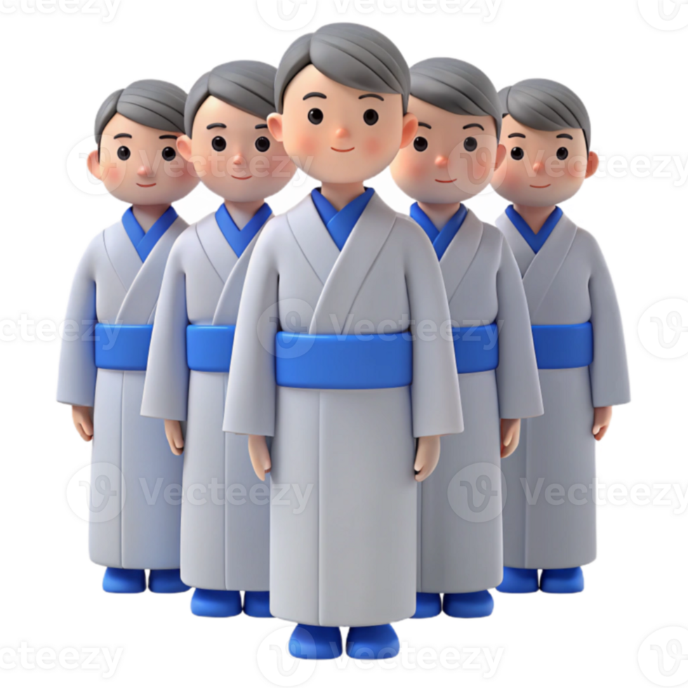 Group of Cartoon Characters in Traditional Japanese Clothing png