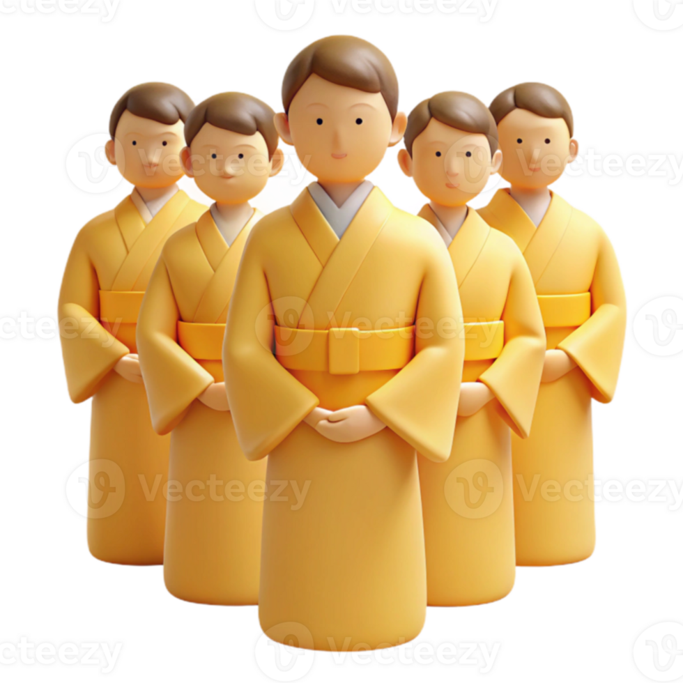 Group of People in Yellow Robes Standing in a Row png