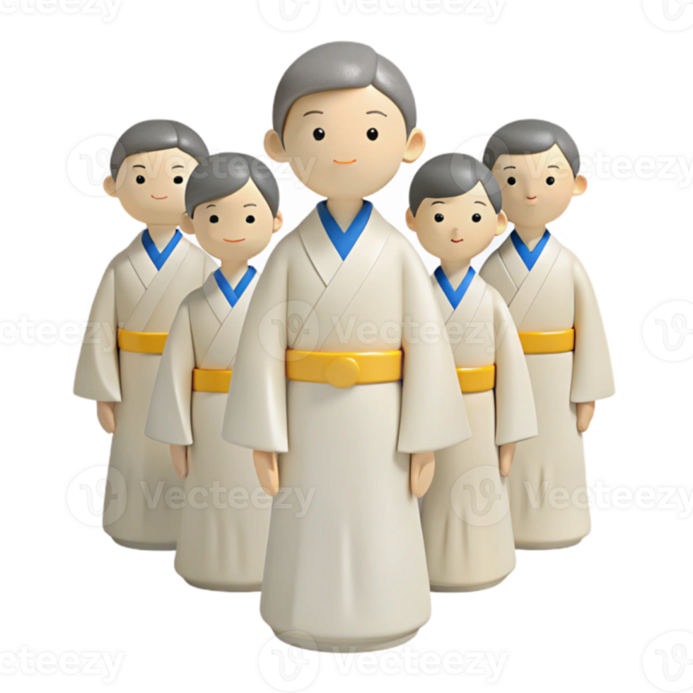 Group of Cartoon Characters in Traditional Robes png