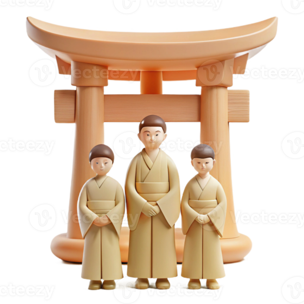 Three Figures Standing in Front of a Torii Gate png