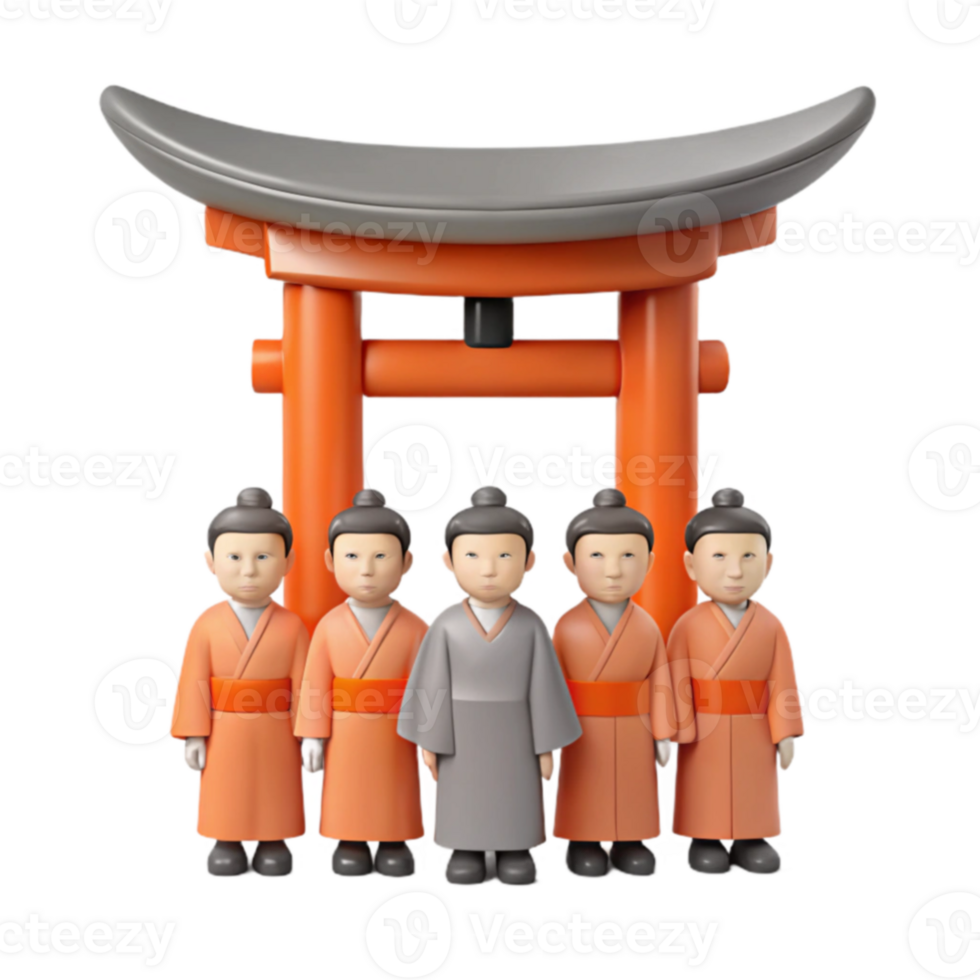 3D Render of Traditional Japanese Gate with Figures png