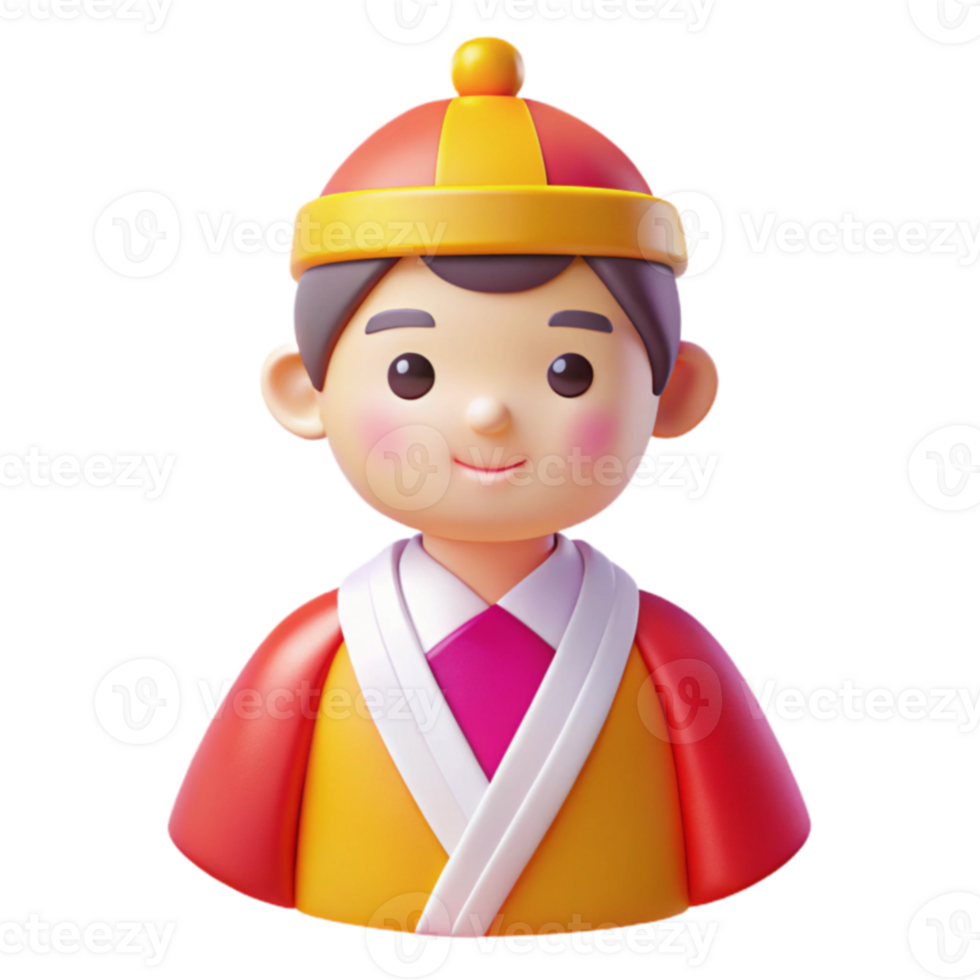 Smiling Cartoon Character in Traditional Asian Clothing png