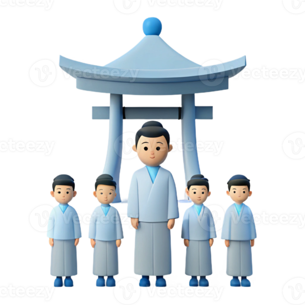 3D Illustration of People Standing in Front of a Traditional Asian Gate png