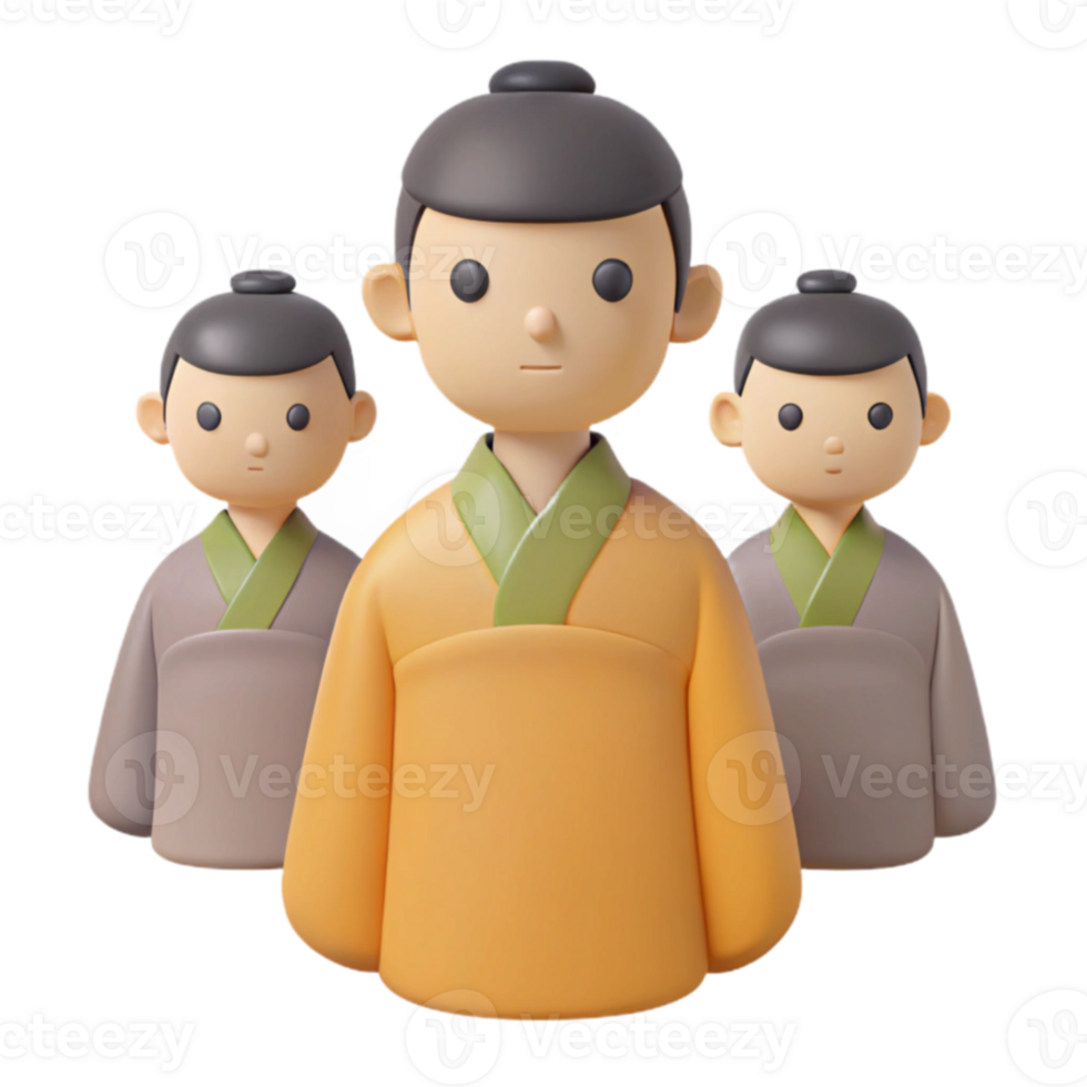 Three Cartoon Characters Wearing Traditional Clothing png