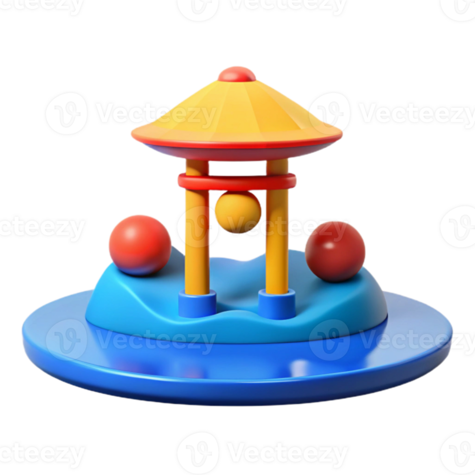 3D Render of a Pagoda with Red Spheres png