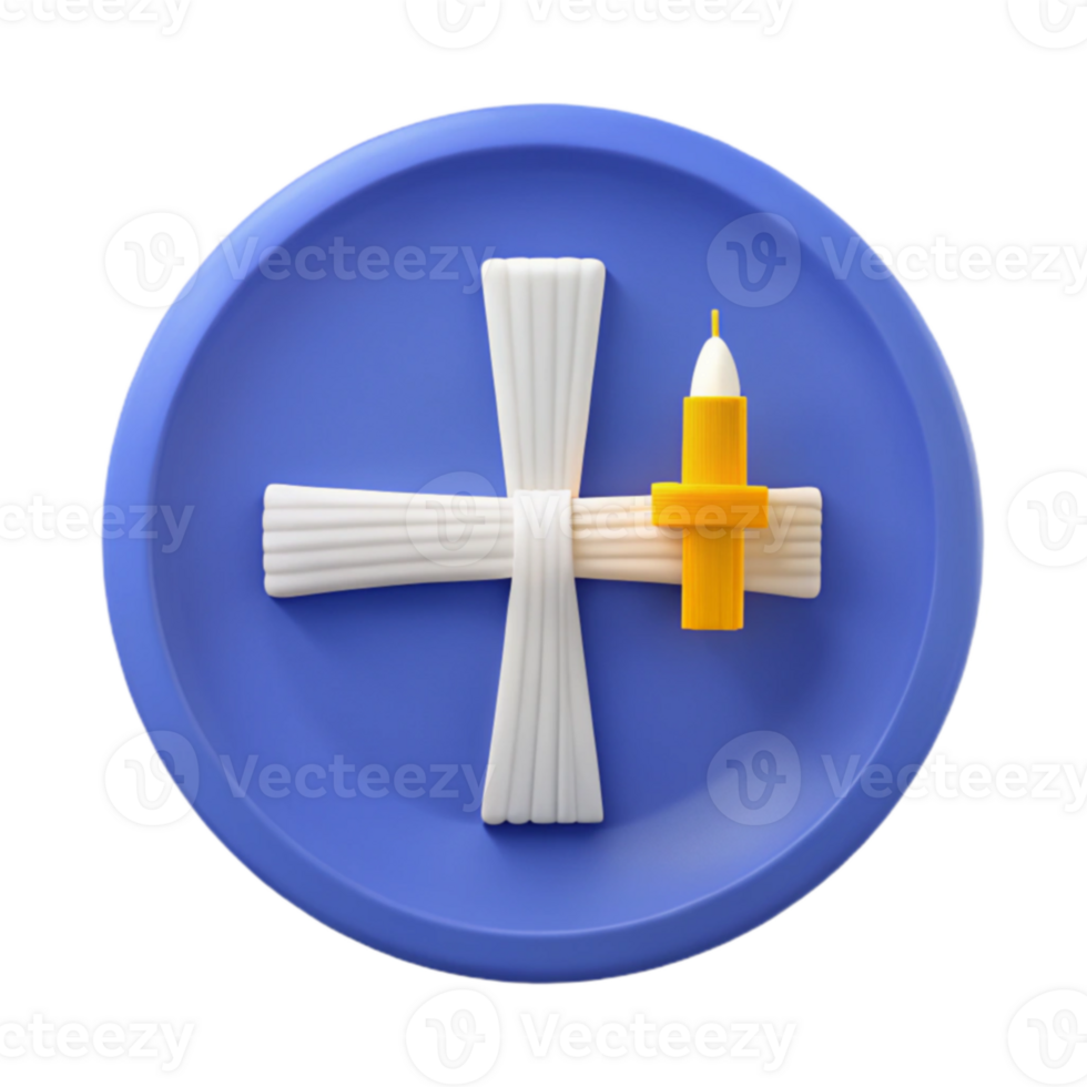 White Cross and Yellow Candle on a Blue Plate png
