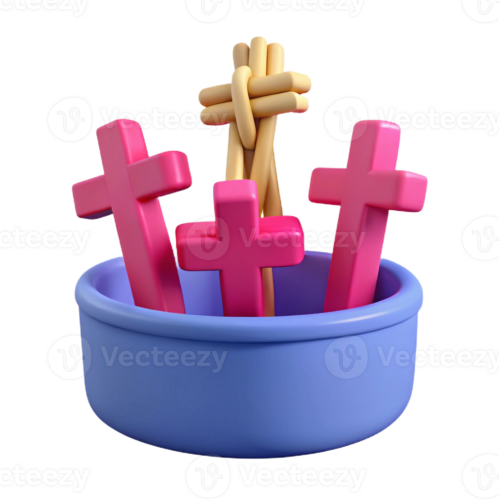 3D Render of Pink Crosses in a Blue Bowl png