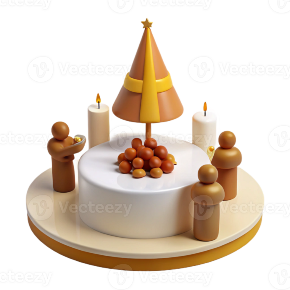 3D Render of a Festive Table Setting with a Christmas Tree and Candles png