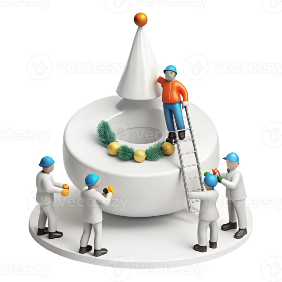 Tiny Workers Decorating a Festive Tree png