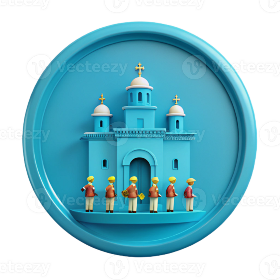 3D Render of a Church with a Row of Figures in Front png
