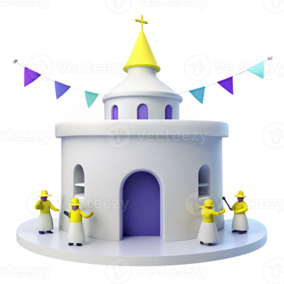 3D Render of a Church with Decorations and People png