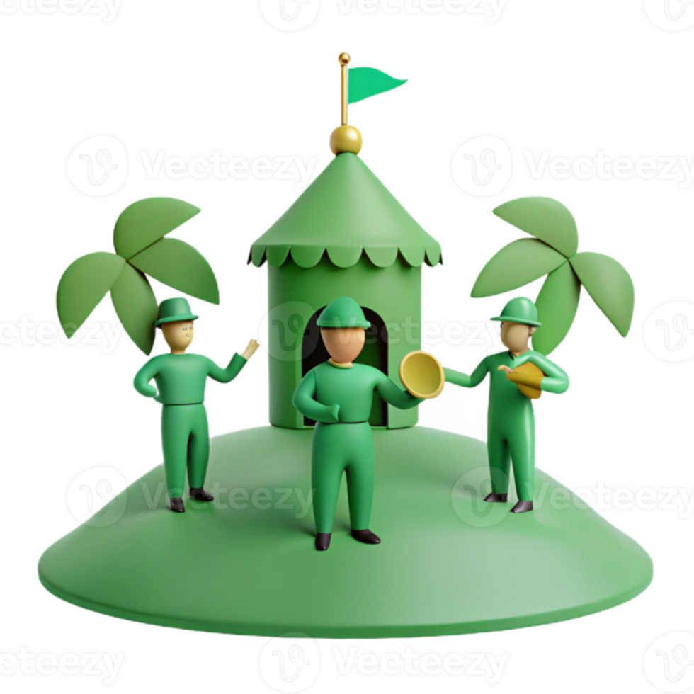 3D Render of Green Figures in Tropical Setting png