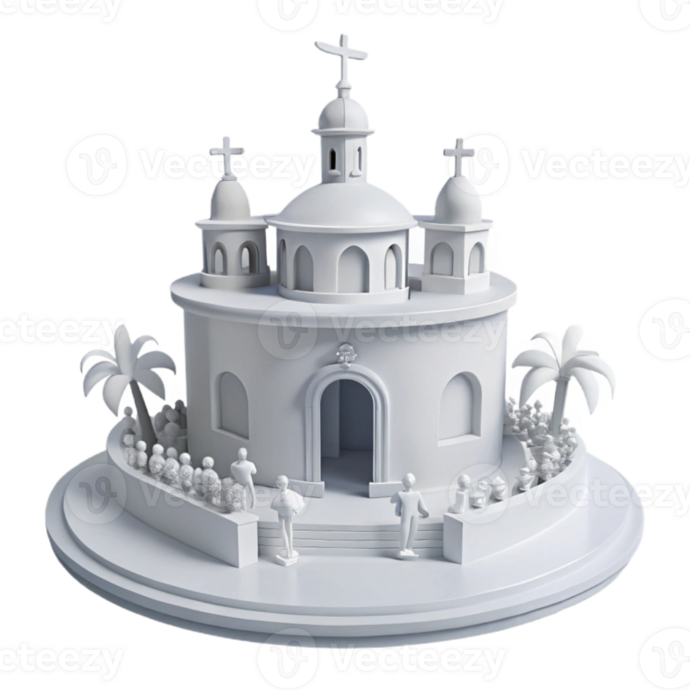3D Render of a Circular Church with Palm Trees png