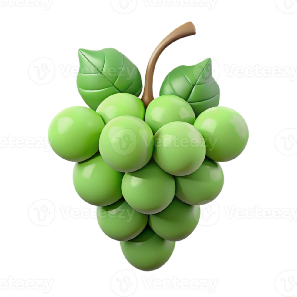 3D Green Grapes with Stem and Leaves png