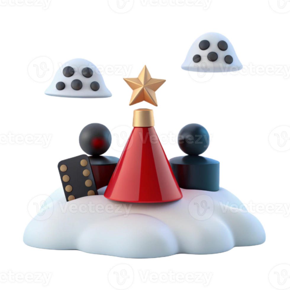 3D Christmas Tree with Star on Top and Cloud Base png