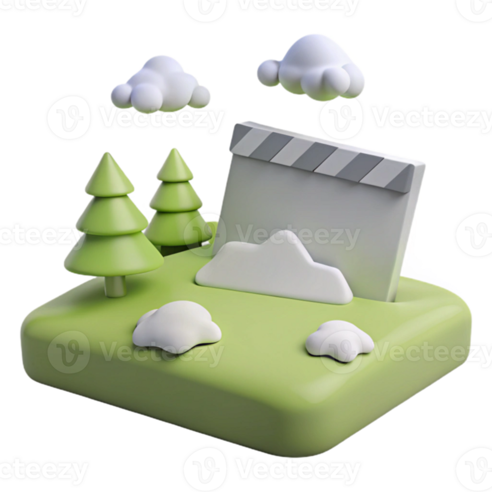 3D Illustration of a Film Set with Trees and Clouds png