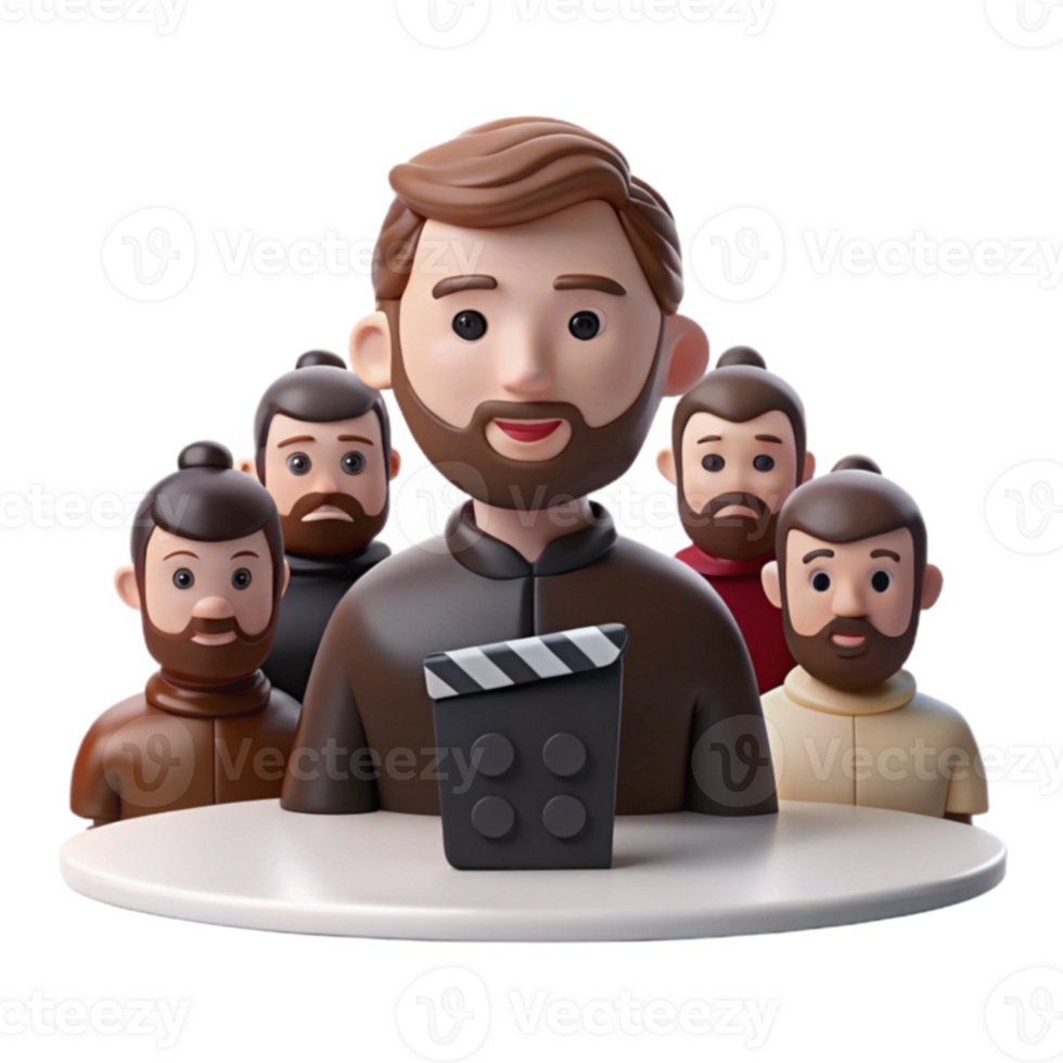 Group of 3D Animated Characters with a Clapperboard png