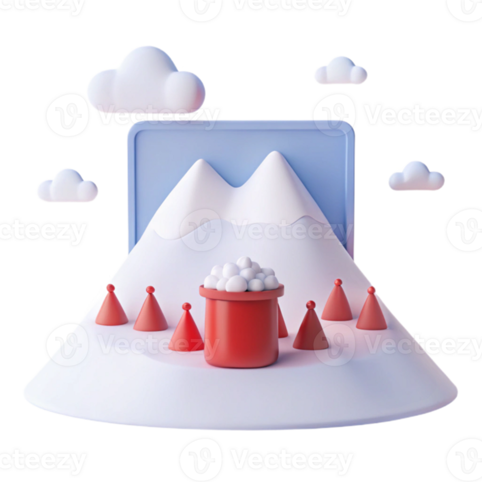 Snowy Mountain Landscape with Clouds and Red Cones png