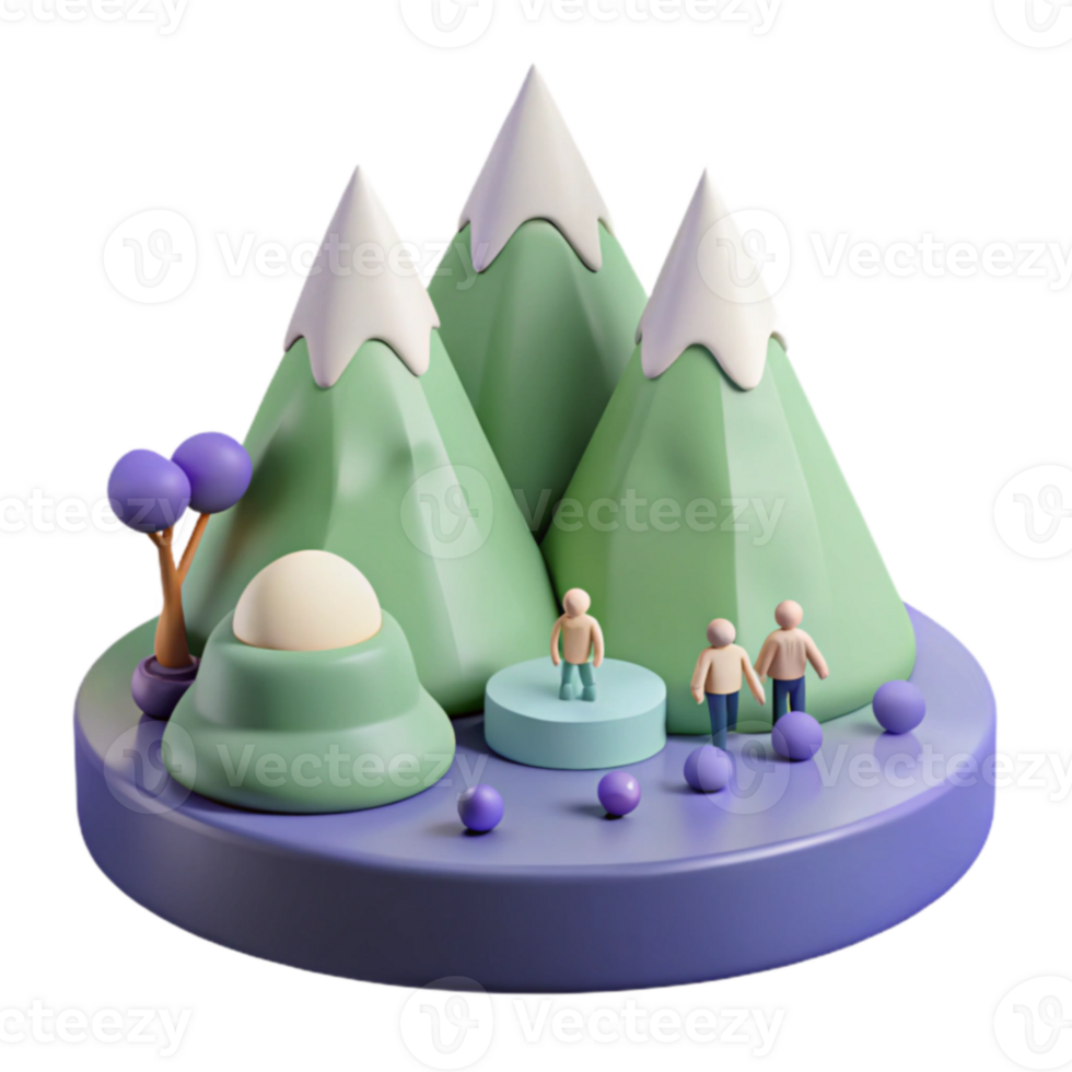 3D Render of Mountain Landscape with Tiny People png