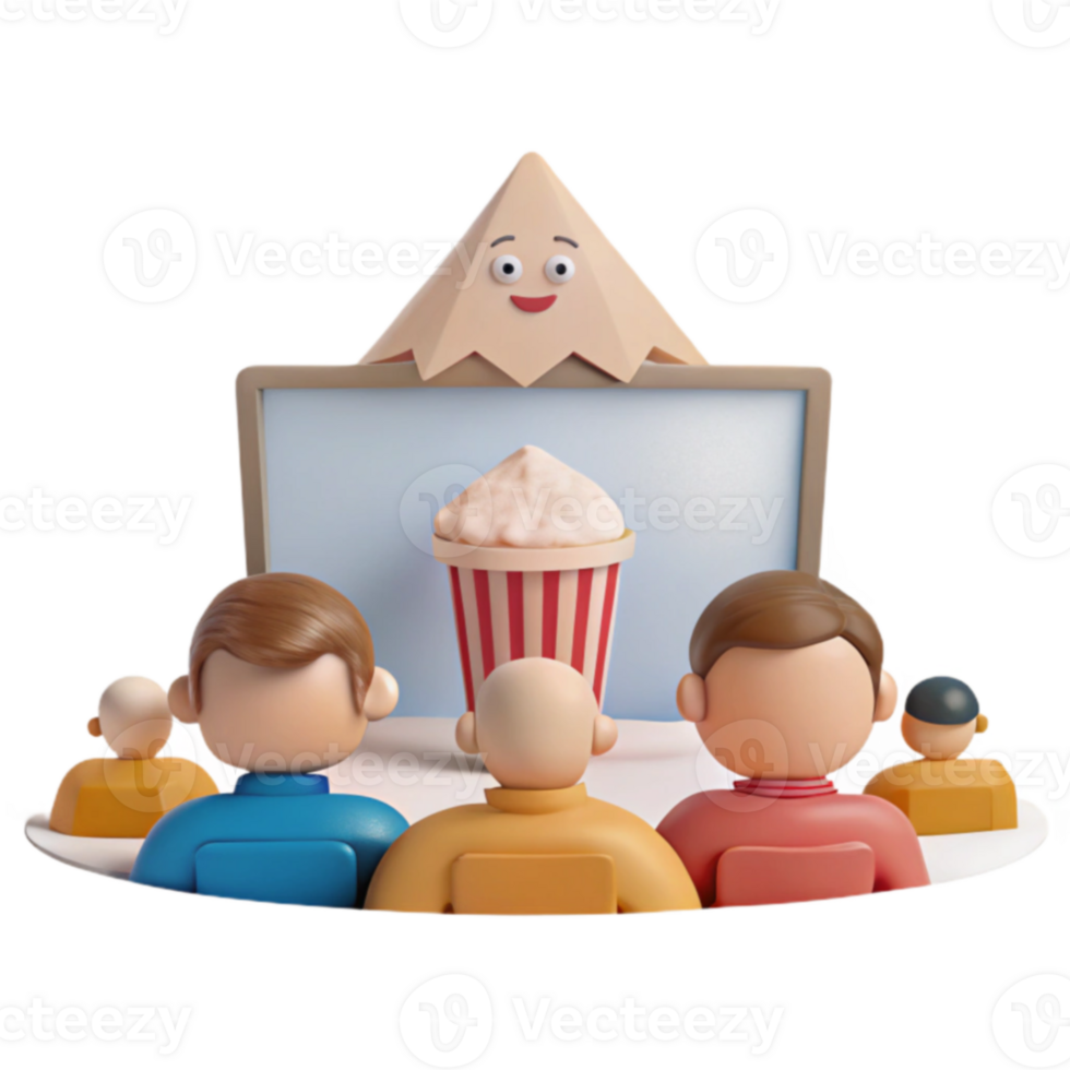 Group of Cartoon Characters Enjoying a Movie Night With Popcorn png